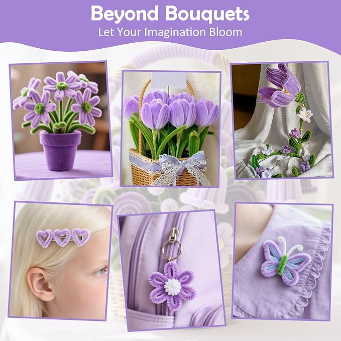 500 Pcs Pipe Cleaners Craft Kit for Flower Making, Complete DIY Bouquet Set with Chenille Stems, Craft Wire, Stamen, Tape, Ribbon & More, Perfect for Arts, Handmade Gifts & Decorations