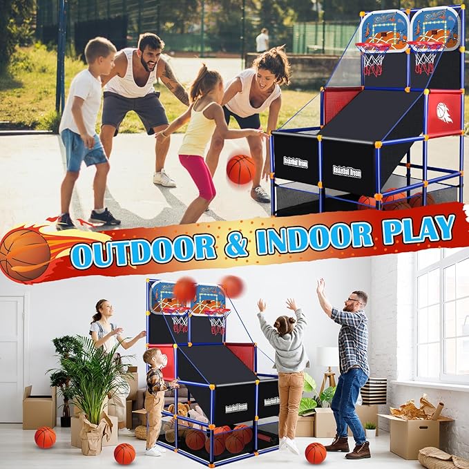 LED Arcade Basketball Game Set w/Electronic Scoreboard for Kids, Boy Toys Basketball Hoop with 4-5 Balls for 3-12 Years Old, Adjustable Height w/Pump & Storage Net for Indoor Outdoor Sports Play