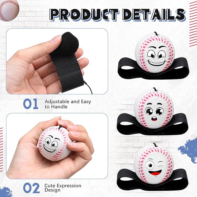 30 Pcs Wrist Return Balls on a String Face Return Sport Balls with Elastic Strap Wrist Exercise for Adults for Fun Outdoor Activity Sports Team Gifts (Baseball)
