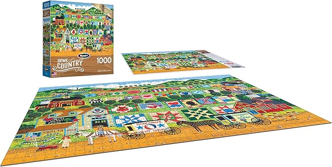 RoseArt - Home Country- Quilt Valley Farm - 1000 Piece Jigsaw Puzzle for Adults