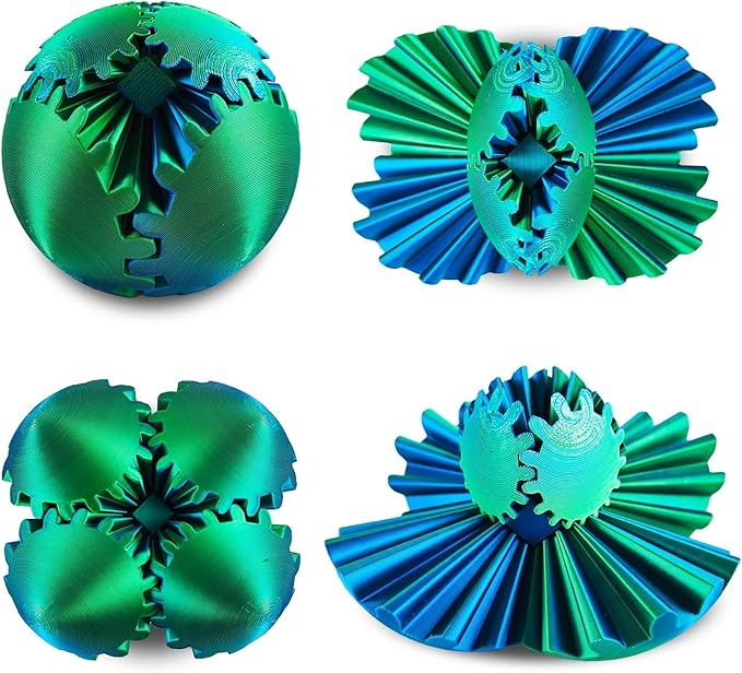 Gear Sphere, 3D Printed Gearsphere - The Steampunk Whirling Wonder Fidget Gear Ball, Gearsphere Cube Fidget Toy for Office and Home, Stress Relief Cool Stuff Toys Gift for 3+ Kids Adult (Green)