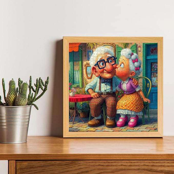 Grandma Kiss Grandpa Paper Puzzles for Adults 500 Pieces - Elderly Couple Love Jigsaw Puzzles, Grandparents Commemorative Puzzle, Challenging Valentine Day Old People Puzzle for Couples Date Night