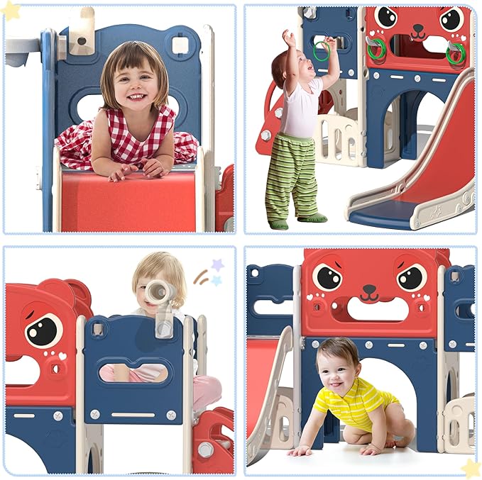 9 in 1 Toddler Slide Playset Indoor Outdoor Kids Slide and Climber for Toddler Age 1-6, Children Slide Climber Playground