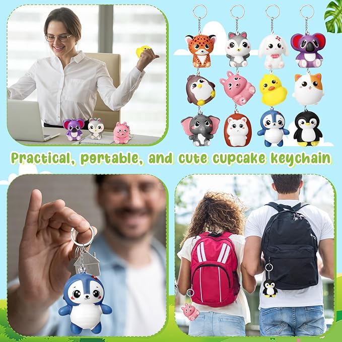 24 Pcs Animal Squeeze Stress Ball Keychains Party Favors Cute Stress Relief Toy Keychain Goodie Bag Stuffers for Teacher Student Team Employee Coworker Birthday Gifts