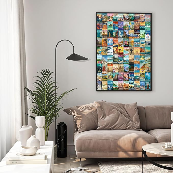 Puzzles for Adults 1000 Pieces Vintage World Travel, Jigsaw Puzzles Landscape Poster Puzzle Landmarks, 1000 Piece Jigsaw Puzzles for Adults 90 Scenics World Scenery