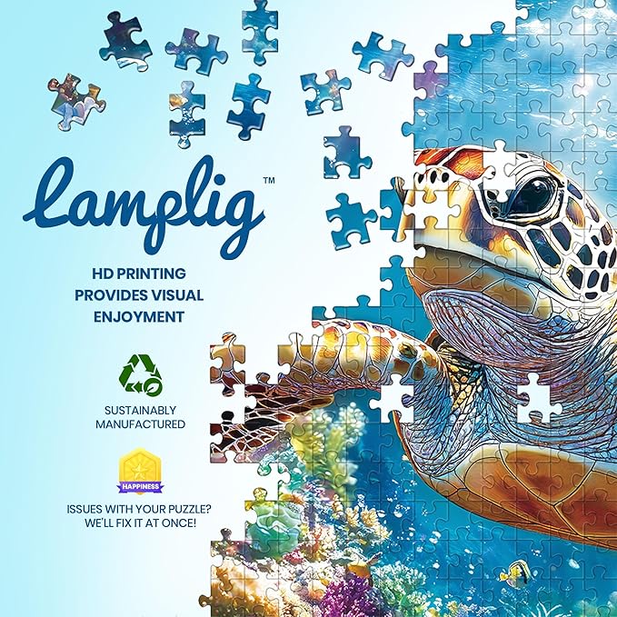 Puzzles for Adults 1000 Pieces- Sea Turtle Puzzle 1000 Piece, Challenging Ocean Jigsaw Puzzles with Letter on Back, Gifts for Adults, Stress Relief, Birthday & Game Night with Guide Poster