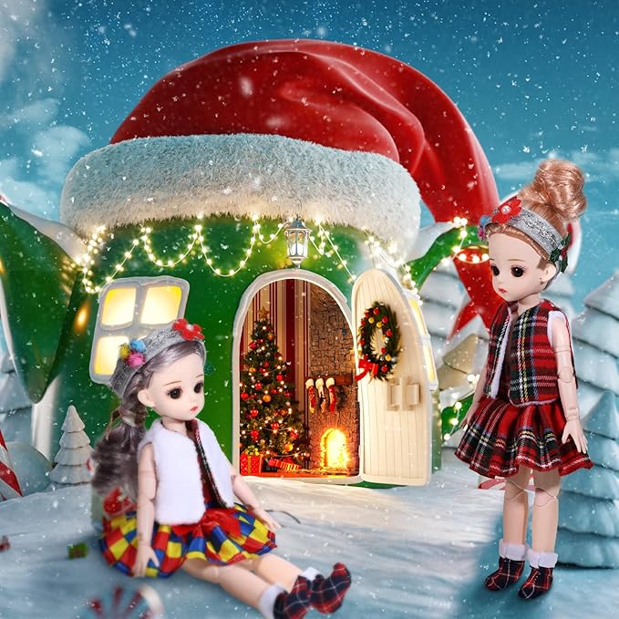 Sumind 14 Pieces Christmas Doll on Clothes Accessories Outfits Set Including Skirts, Bathrobe, Sleeping Bag, Fluffy Vest, Shirt, Scarf, Eye Cover and Boots for Xmas Doll Decor(Novel Style)