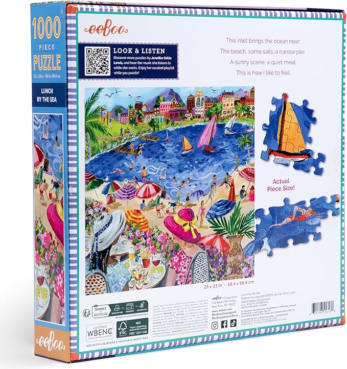 eeBoo 1000 Piece Puzzle - Lunch by The Sea Jigsaw Puzzle for Adults, Square 23" x 23" Made with Recycled Board & Vegetable-Based Ink