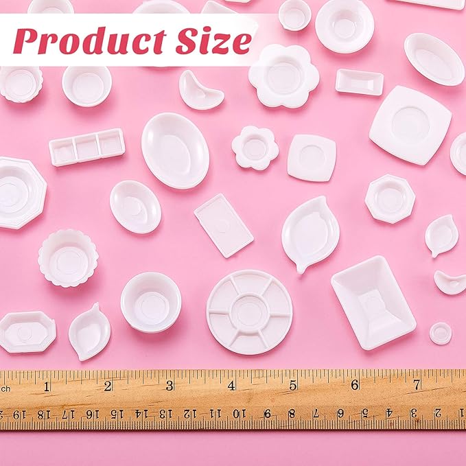 Skylety 33 Pieces 1:12 Dollhouse Miniature Decoration Accessory Dollhouse Miniature Kitchen Tableware Plastic Mini Plate Dishes Cups Bowl Set Micro Decoration for Dolls House Accessory Pretend Play