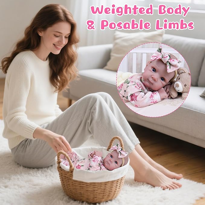 EKOKIZ 20 Inch Realistic Reborn Baby Doll Girl Lifelike Baby Dolls, Soft Cloth Body & Silicone Limbs Newborn Doll with Floral Outfit & Accessories, Gift Box for Kids 3+ & Collectors