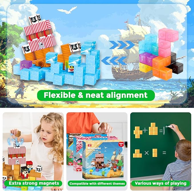 Magnetic Blocks - 100PCS Magnetic Building Blocks, Stacking Magnets for Kids, STEM Learning for Kid, Magnetic Blocks for Kids Ages 4 5 6 7 8 9, Birthday Gifts for 3-10 Years Old Boys Girls
