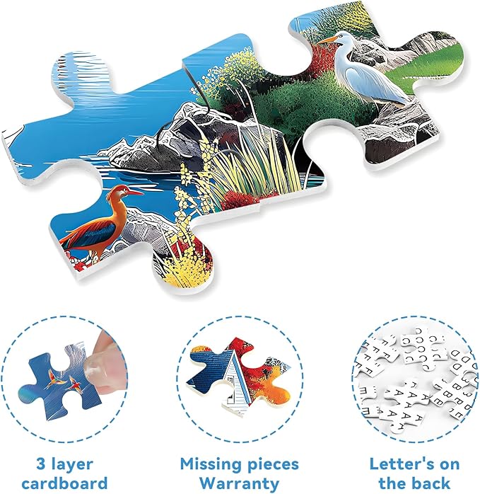 300 Piece Puzzles for Adults, 300 Piece Puzzles for Adults Large Piece, Village Lighthouse Dog Bird Rainbow Jigsaw Puzzle, Challenging Puzzle Perfect for Game Nights, 20.5 X 15 in