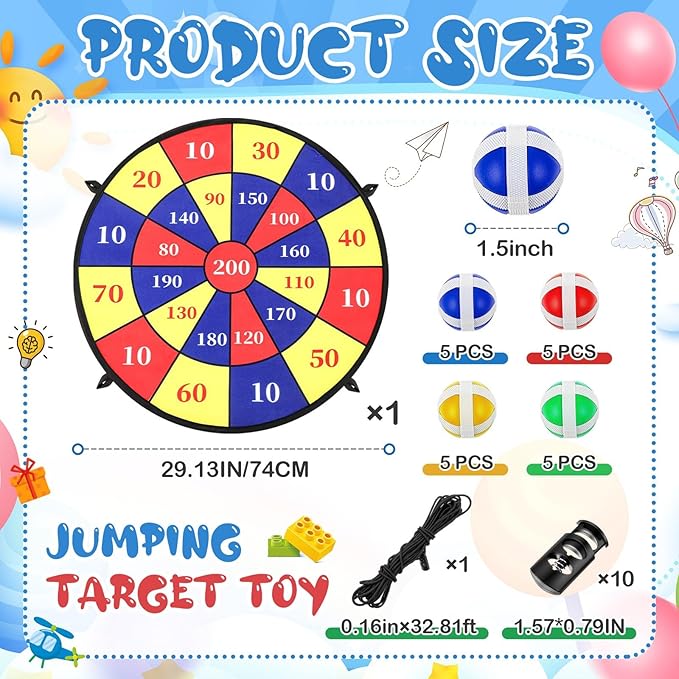 29" Trampoline Dart Board Game Accessories, Trampoline Toss Game Dartboard with 20 Sticky Balls, Indoor & Outdoor, Sport Fun Party Play Toys for Birthday Gifts