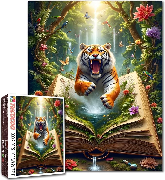 Magic Book Tiger Puzzles 1000 Pieces for Adults, Fantasy Puzzles Challenging Puzzle with Poster - Fun Adult Game for Game Night (27"x20")