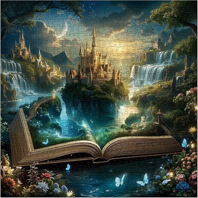 Fantasy Books Castle Puzzles for Adults 1000 Pieces Nature, Magic Pretty Landscape Butterfly Art Jigsaw Puzzles, Beautiful Flower Lake Scenic Puzzle