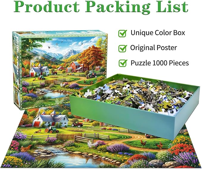 HUADADA 1000 Piece Puzzles for Adults - Country Life - Jigsaw Puzzles for Adults 1000 Piece Educational Games Colorful Puzzles for Home Decoration