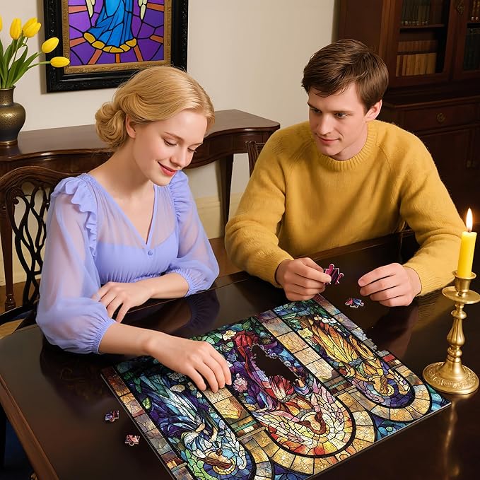 1000 Piece Puzzle for Adults, Stained Glass Christian Puzzles for Adults, Angel Goddes Hard Jigsaw Puzzle with Letters on Back, Religious Jesus Puzzle 1000 Pieces for Home Decor, 1:1 Poster