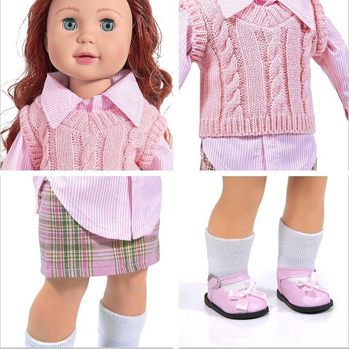 WONDOLL American 18-inch-Doll-Clothes and Accessories Girl-Travel-Suitcase Luggage,Clothes and Shoes, Bag, Sunglasses, Camera, Passport, Notebook, Phone, pad Travel Gear Play Set Fit(No Doll)