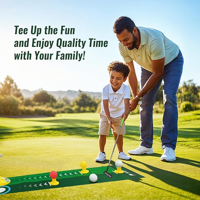 Toddler Golf Clubs Set - Kids Retractable Indoor Outdoor Game Play Toys for 3 4 5 6 7 8 Years Old Boys Girls - Realistic Yard Toy Kit with Adjustable Golf Club Putting Mat Cornhole Board Scoreboard