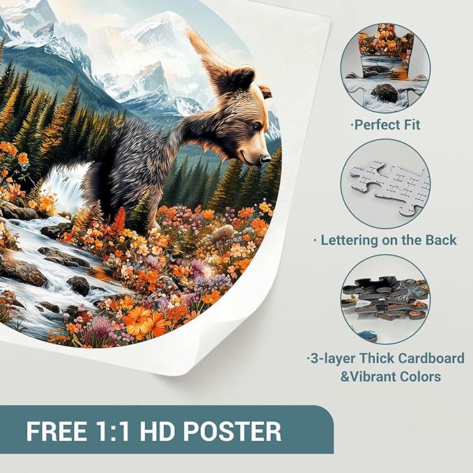 1000 Piece Puzzle for Adults - Bear and Nature Jigsaw Puzzles - Brain Teaser Adult Puzzles - Christmas Birthday Gifts for Women/Men