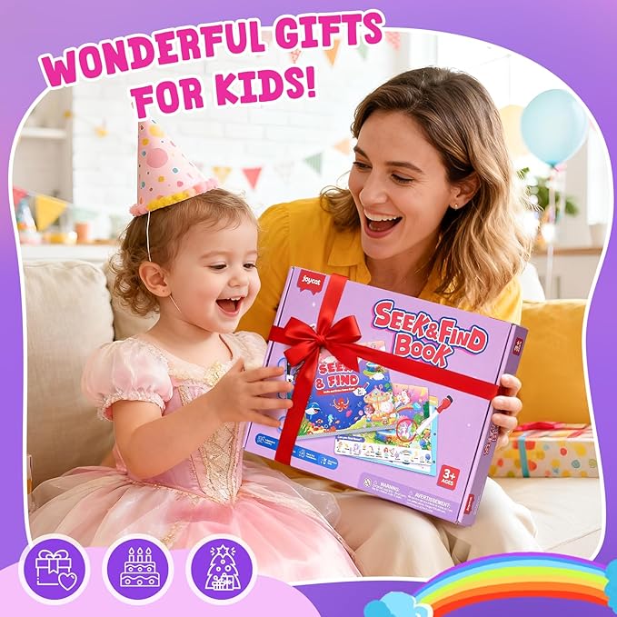 JoyCat Seek & Find Game Book, Educational Toys for Girls Ages 3-5, Preschool Learning Activities for Toddlers & Kids, Christmas Road Trip Travel Toys for Car & Airplane, Gifts for 3 4 5 6 Year Olds