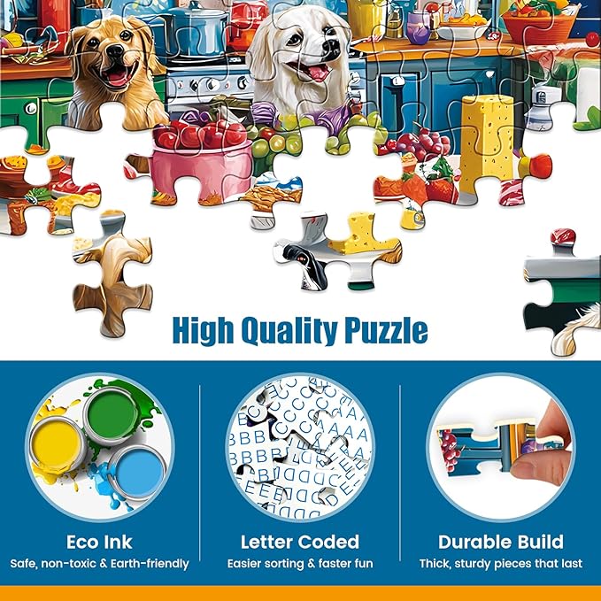 300 Piece Puzzles for Adults,Cute Dog Jigsaw Puzzle for Adults Children Elderly,Large Piece Animal Friends Puzzle for Kids Age 8-10 10-12,Challenging Funny Food Puzzle,Family Game Great Gift 20.5x15in