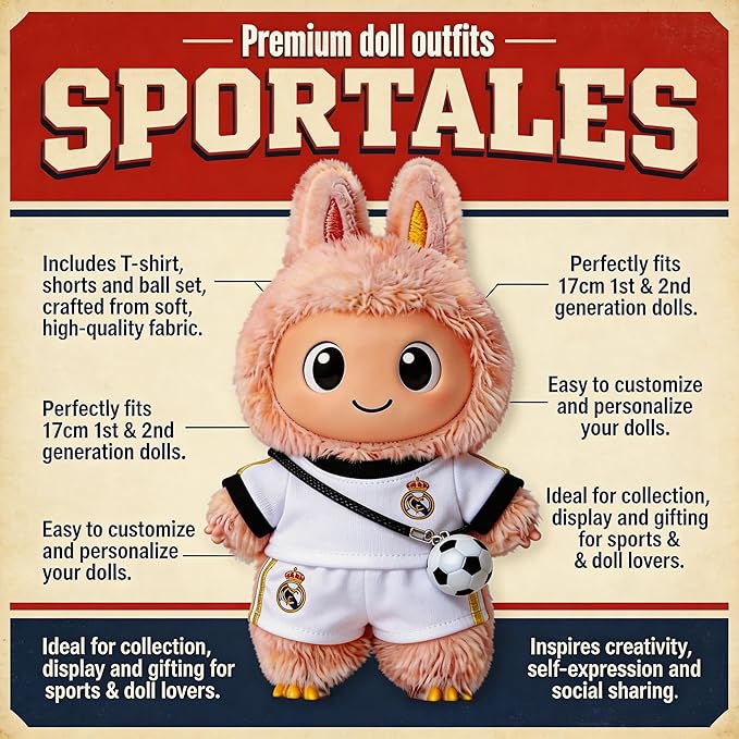 Sports-Themed Football 3-Piece Set,is Suitable for a 17cm Dolls, Dolls Clothing Accessories ( No Dolls ) ( Black and White)