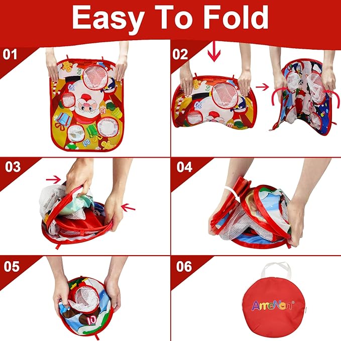 Christmas Party Games for Kids Adults Bean Bags Toss Game Double Side Collapsible Cornhole 8 Score Holes Christmas Toys Party Favors Supplies Carnival Yard Indoor Outdoor (6 Bean Bags)