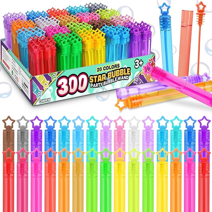300 Pack 20 Colors Neon Bubbles Bulk in Gift Box, Mini Star Bubble Wand Party Favors for Kids, Birthday Treats, Party Supplies, Goody Bag Stuffer, Classroom Giveaways, Carnival Prizes Toy for Toddlers