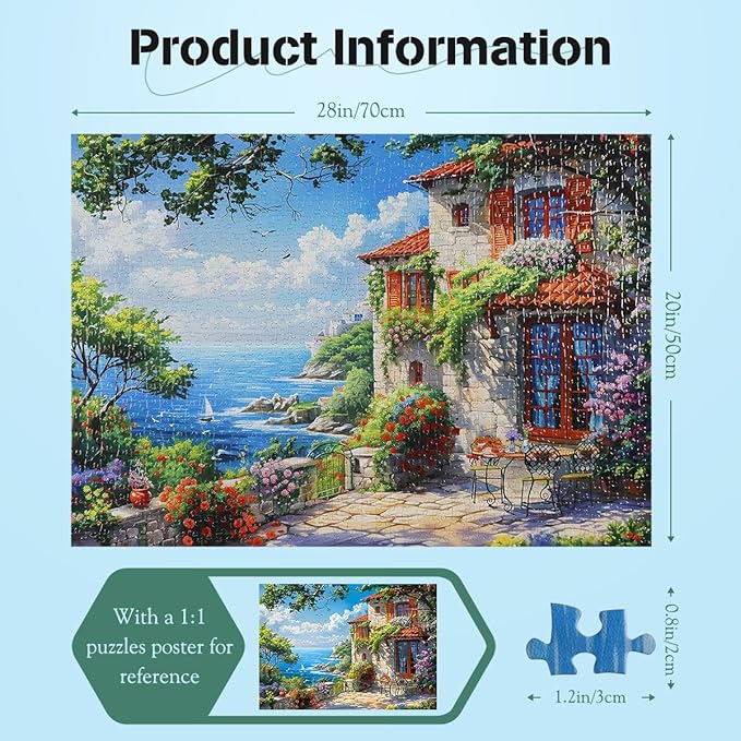 MISITU 1000 Pieces Jigsaw Puzzles for Adults 1000-Pieces Puzzles Art Jigsaw Puzzles Impossible Hard Difficult Challenging Puzzles for Adults Seaside Beach Puzzle 28 x 20 inch