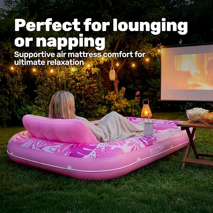 SLOOSH Inflatable Tanning Pool Lounger Float, 70" x 46" Pool Floats Adult with Pillow, 4 in 1 Suntan Tub Raft Floatie,Sunbathing Bed Lounge for Water Blow Up Kids Ball Pit Party Gifts, L-Hot Pink