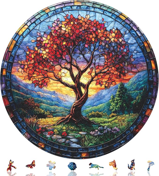 Qiuenisray Wooden Puzzles for Adults 500 Pieces, Glass Redwood Tree Jigsaw Puzzles, FSC Certified Royal Unique Shape Adult Puzzles, Irregular Creative for Adults Family Game 16.5 x 16.5 in