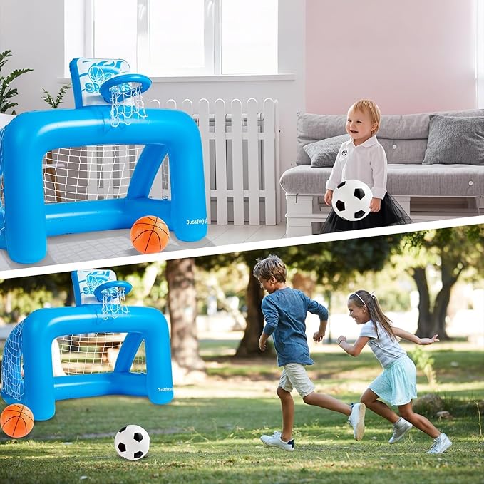 40in Pool Basketball Pool Game Set Inflatable Water Soccer Polo Game 2-in-1 Poolside Floating Summer Swimming Sports Toy for Kids Teens Includes 2 Balls and Pump for Beach Yard Indoor Outdoor