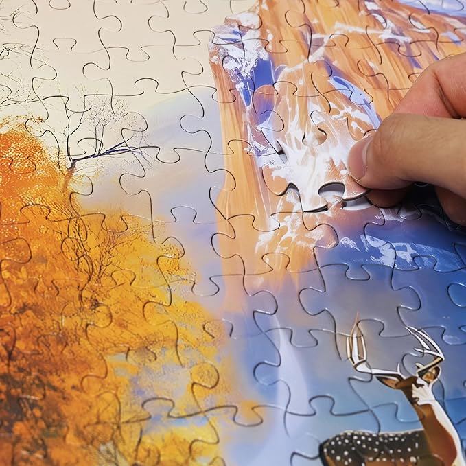 Think2Master Cabin by The Falls 500 Pieces Large Format Jigsaw Puzzle: 13+, Teens, Adults & Families. Scenic Autumn Mountain Landscape with Log Cabin, Waterfall. Great Gift. Size: 26.8” X 18.9”