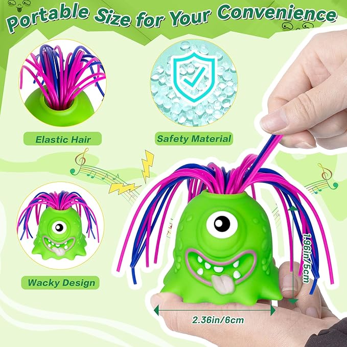 Fidget Toys Hair Pulling Stress Relief Toys with LED Light Differernt Screams Novelty Screaming Monster for Adults Teens Autism (Green&Yellow, 2P)