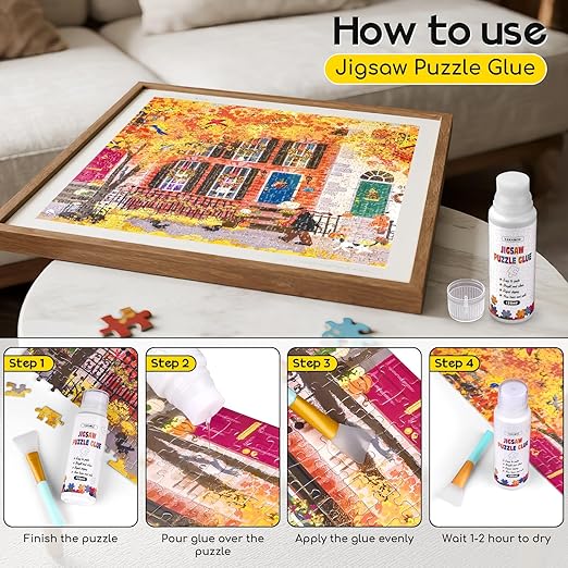 YAKAMOZ Jigsaw Puzzle Glue with Sponge Head for Adults Clear Water-Soluble Craft Glue Quick Dry for 1000/1500/3000 Pieces of Puzzle,240ML