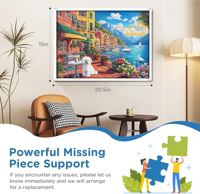 Jigsaw Puzzles 500 Pieces for Adults, Bichon Frise Flower Seagull Puzzles 500 Pieces for Adults Seniors, Dust-Free Landscape Adult Jigsaw Puzzle, Challenging Puzzle Great Gift for Friends