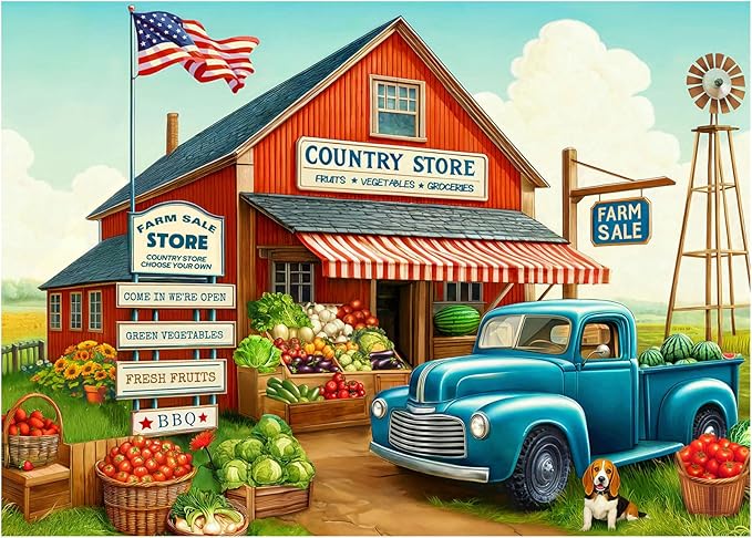 Rocorose 1000 Pieces Puzzle for Adults Country Store Challenging Fruit and Vegetable Truck Autumn Jigsaw Puzzle Perfect for Family Game, Every Piece is Unique