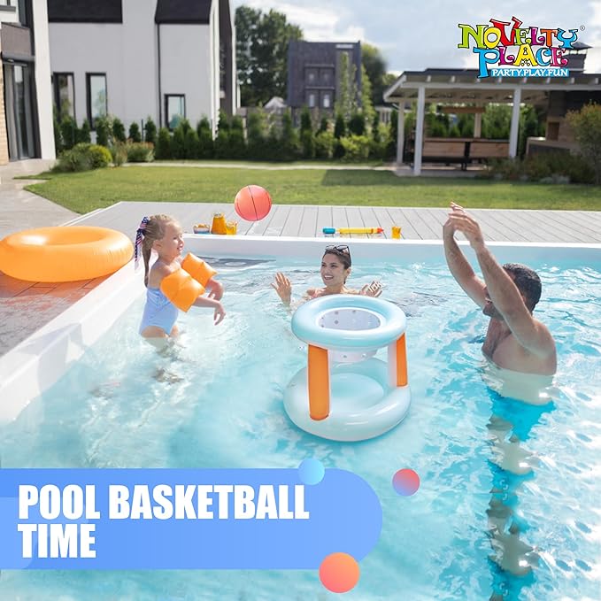 Novelty Place Mini Basketballs with Pump (Pack of 3) - 5 Inch Inflatable PVC Basketball for Boys & Girls Indoor Outdoor Play, Rubber Balls for Mini Hoops, Pool Party, Arcade Games, or Sports Training