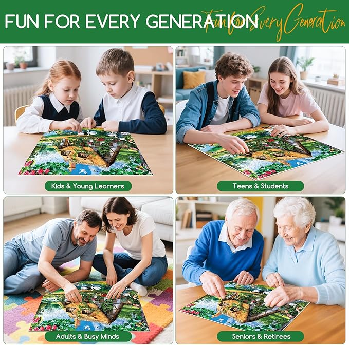 300 Piece Puzzles for Adults, Country Cottage Lake Puzzle for Adults Kids Seniors,Large Piece Landscape Puzzle for Kids 8-10 10-12,Garden Swan Flowers House Puzzles Perfect for Game Nights,20.5x15 in