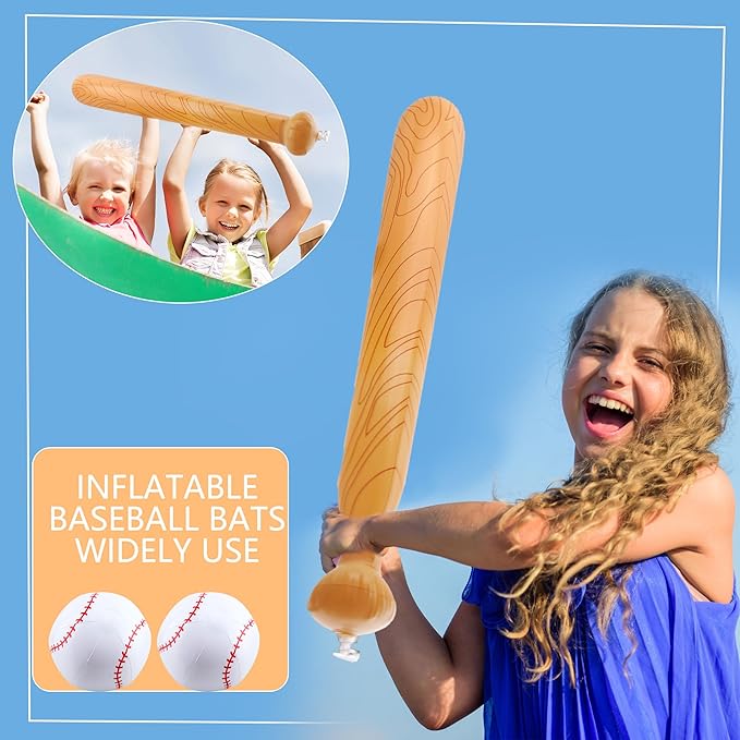 9 Pack Inflatable Bat Set Include 6 Pcs 32 Inch Blow up Baseball Bat and 3 Pcs Ball Inflates Inflatable Wood Grain Bat for Summer Pool Sports Theme Birthday Party Favors
