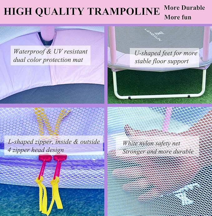 LANGXUN 60" Trampoline for Kids, 5ft Toddler Mini 6-in-1 Trampoline Indoor Outdoor with Swing, Basketball Hoop, Dart Board, Rings, Christmas Toys Birthday Gifts for Girls Boys