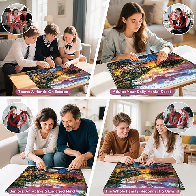 500 Pieces Puzzle for Adults, Sunset Lake Cabin Puzzle, Nature Landscape Boat Jigsaw Puzzles 500 Piece for Teens Adults Seniors, Fun Challenging Family Game Birthday Party Gift 20.5 * 15in