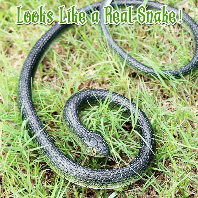 4 Pcs Realistic Snakes Rubber Plastic Snakes Prank Snake for Party Decor, Tricking People, Garden Props Decorations, 31.5in