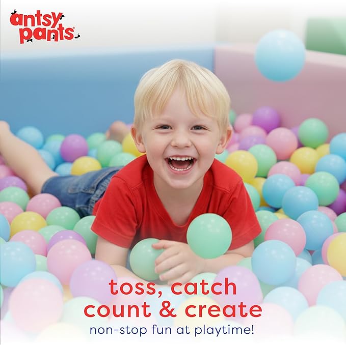 Antsy Pants 100 Ball Pit Balls, Ball Pit for Toddlers 1-3, Non-Toxic Materials, Lightweight, 5 Pastel Colors, Reusable Storage Bag, Plastic Balls for Ball Pit, Sensory Toys for Kids