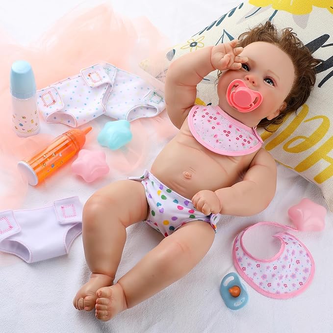 10 Pcs Baby Doll Accessories Set Pretend Feeding and Caring Play Toy Set with Magic Disappearing Milk and Juice Bottles, Pacifier, Bibs, Diapers Baby Doll Stuff for Kids Girls Birthday Party Gifts