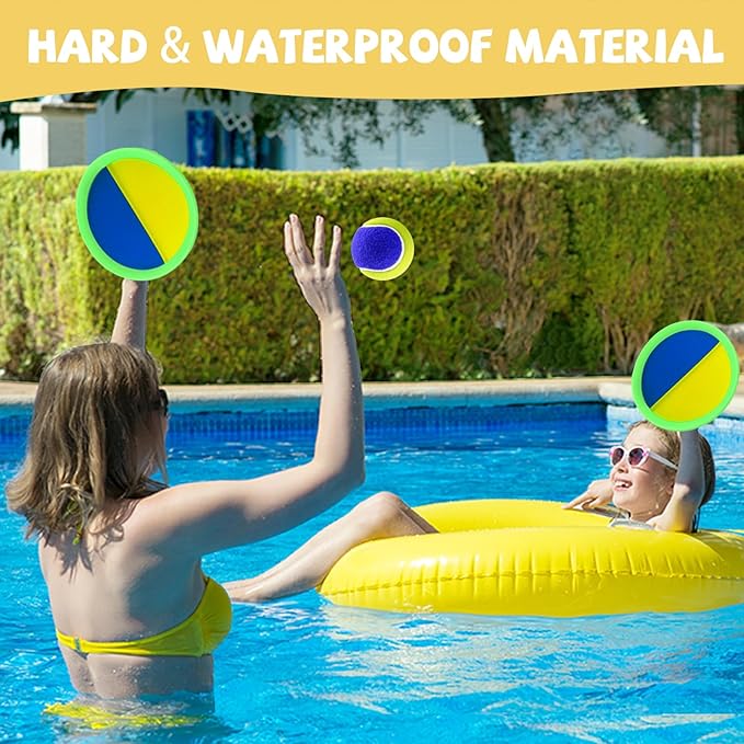 Outdoor Games - Beach Toys, Toss and Ball Set with 4 Paddles and 3 Balls, Perfect Yard Games Sets, Playground Sets for Backyards Easter Basket Stuffers for Kids/Adults/Family