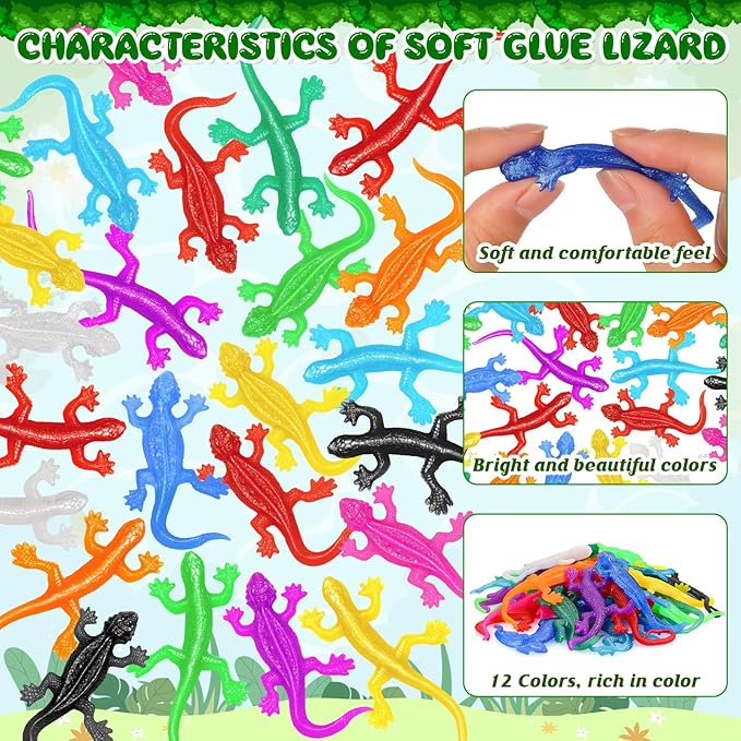 60Pcs Stretchy Lizard, 12 Colors Goodie Bag Stuffers for Halloween Party, Lizard Toys for Teenagers to Funny, Rubber Lizards Toy for Parody Filler