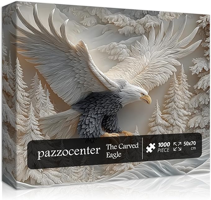 The Carved Eagle Jigsaw Puzzle 1000 Pieces, Majestic Bald Eagle Bird Puzzles for Adults,White Forest Art Nature Puzzle Animal, Unique Challenging Impossible Hard Puzzles