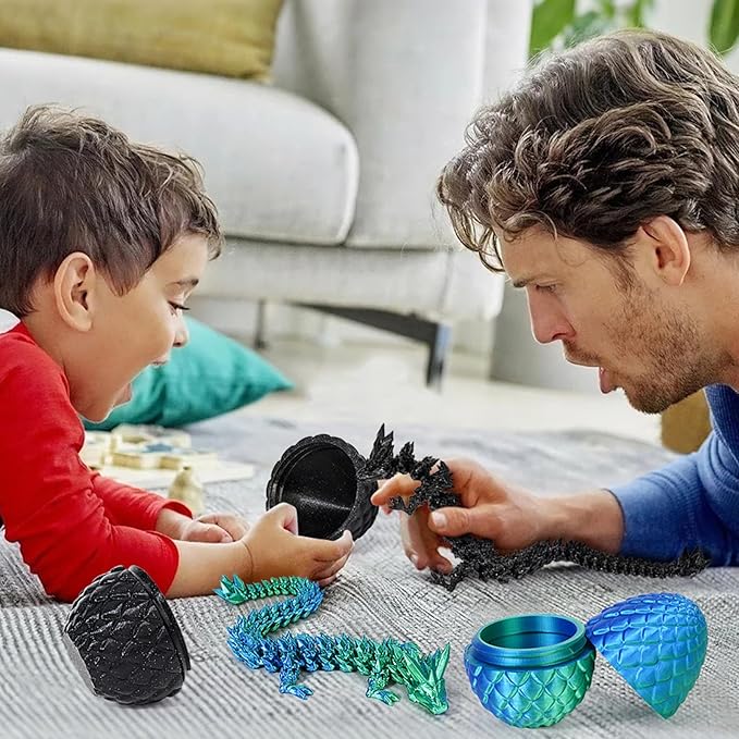 3D Printed Dragon Egg, Mystery Crystal Dragon Fidget Toys Surprise, Easter Eggs Articulated Crystal Dragons (Black Shimmer)